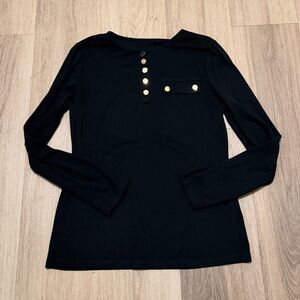 SHEIN Black Long Sleeve Top with Gold Button Accents size Medium